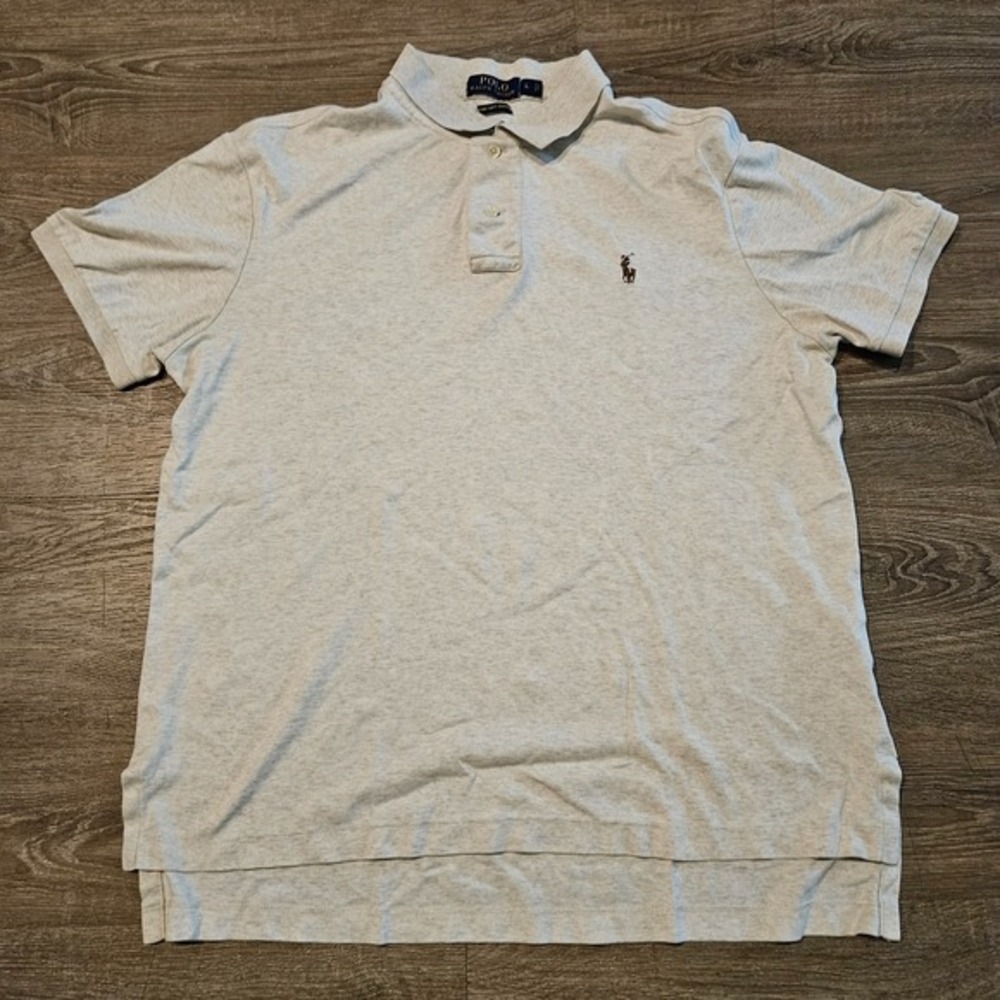 Polo Ralph Lauren Polo Shirt Mens Large Beige Pima Soft Touch Short Sleeve - Picture 1 of 9